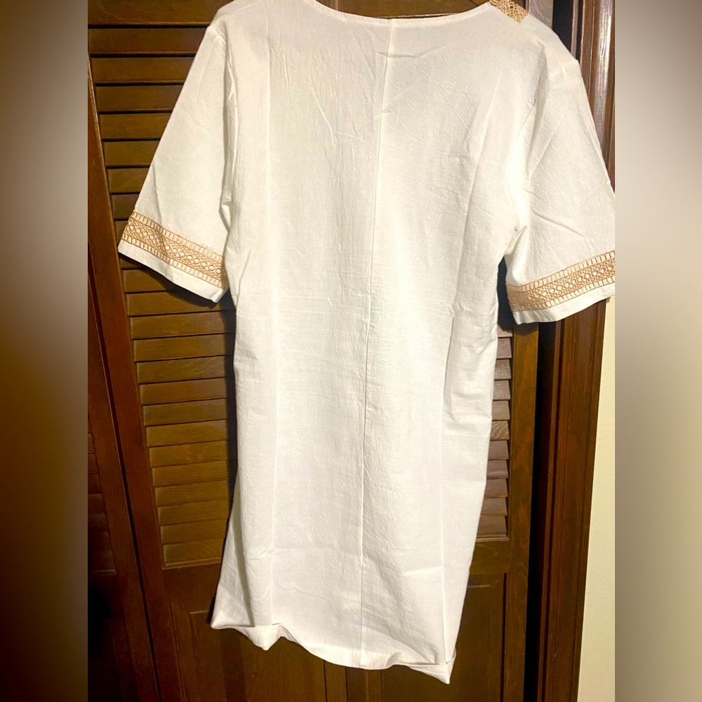 White with tan embroidery